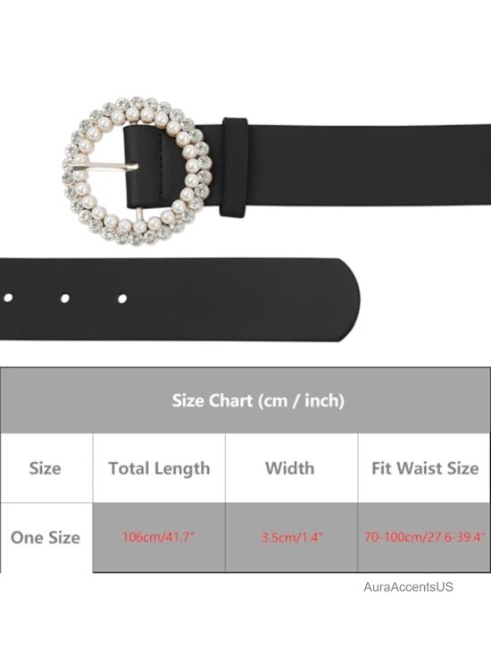 PU Faux Leather Rhinestone Pearl Belt for Dresses Pants